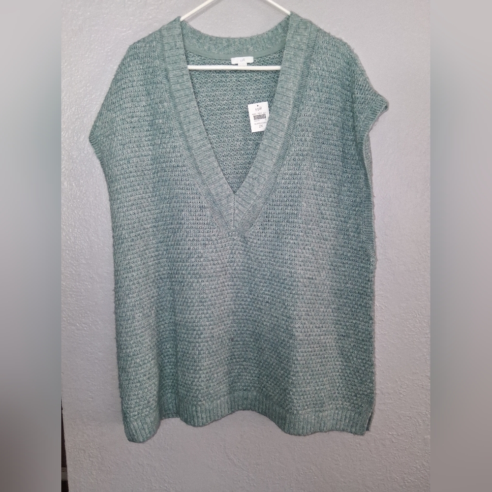 J Jill NWT Light Blue Textured Knit Cotton Blend Sweater Vest 2X